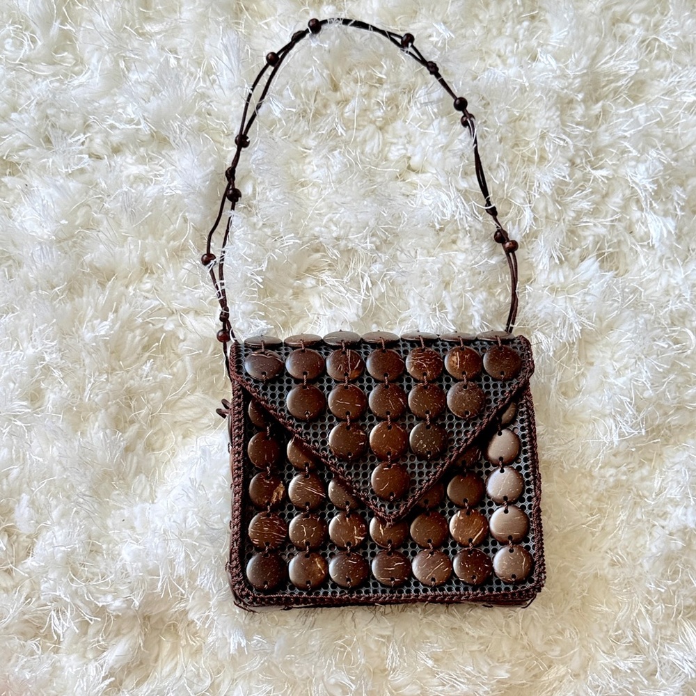 Handcrafted Brown Beaded Crossbody Bag made in India viral oceanus annies - Picture 4 of 9